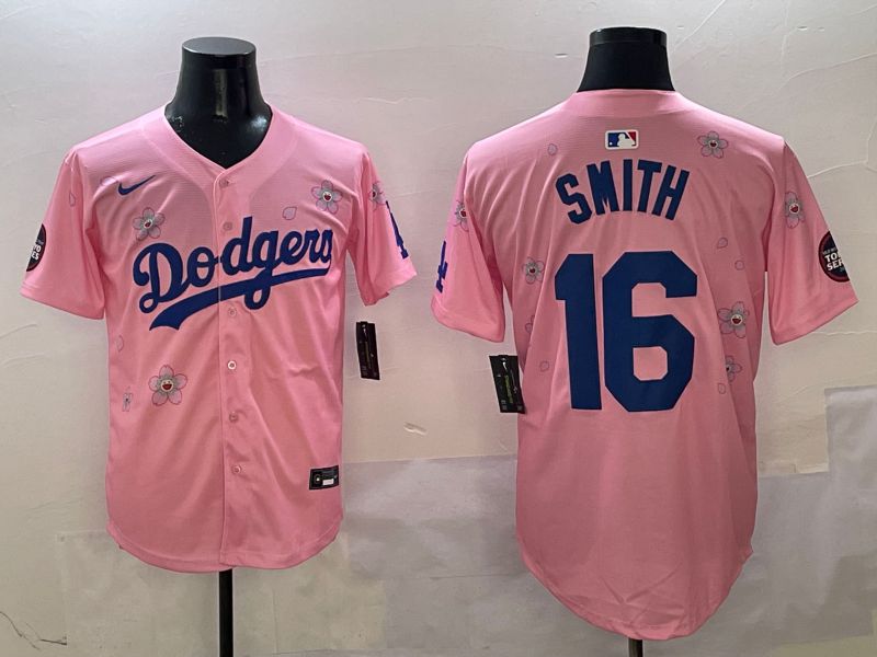 Men Los Angeles Dodgers #16 Smith Pink Sakura Edition 2025 Nike MLB Jersey style 1->los angeles dodgers->MLB Jersey